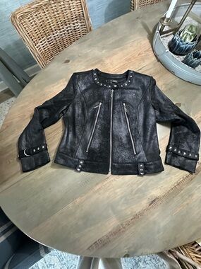 NESS Black Studded Faux Suede Moto Jacket NWOT